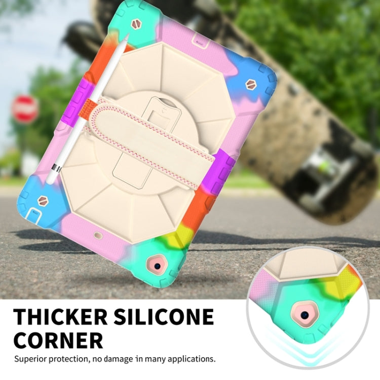 For iPad 10.2 2021 / 2020 / 2019 Contrast Color Robot Shockproof Silicon + PC Protective Case with Holder & Shoulder Strap