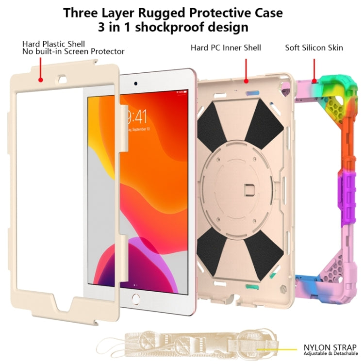 For iPad 10.2 2021 / 2020 / 2019 Contrast Color Robot Shockproof Silicon + PC Protective Case with Holder & Shoulder Strap