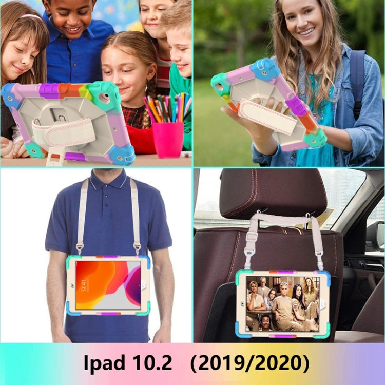 For iPad 10.2 2021 / 2020 / 2019 Contrast Color Robot Shockproof Silicon + PC Protective Case with Holder & Shoulder Strap