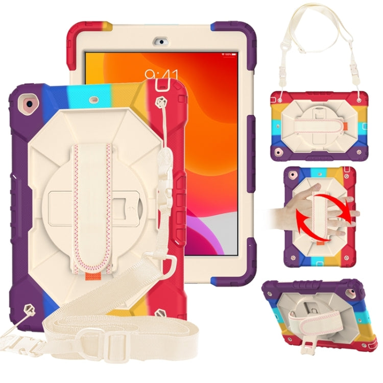 For iPad 10.2 2021 / 2020 / 2019 Contrast Color Robot Shockproof Silicon + PC Protective Case with Holder & Shoulder Strap