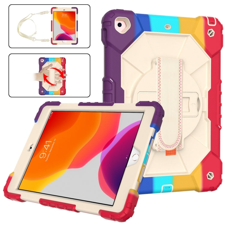 For iPad 10.2 2021 / 2020 / 2019 Contrast Color Robot Shockproof Silicon + PC Protective Case with Holder & Shoulder Strap
