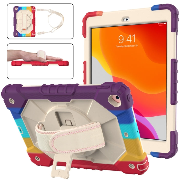 For iPad 10.2 2021 / 2020 / 2019 Contrast Color Robot Shockproof Silicon + PC Protective Case with Holder & Shoulder Strap