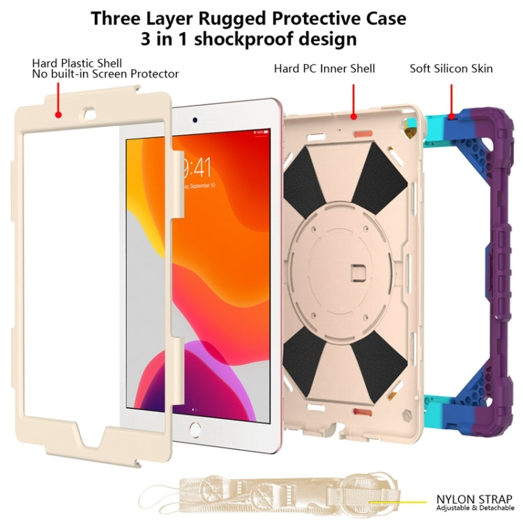 For iPad 10.2 2021 / 2020 / 2019 Contrast Color Robot Shockproof Silicon + PC Protective Case with Holder & Shoulder Strap