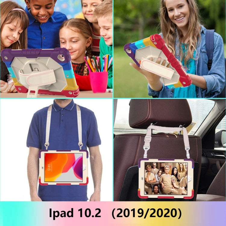 For iPad 10.2 2021 / 2020 / 2019 Contrast Color Robot Shockproof Silicon + PC Protective Case with Holder & Shoulder Strap