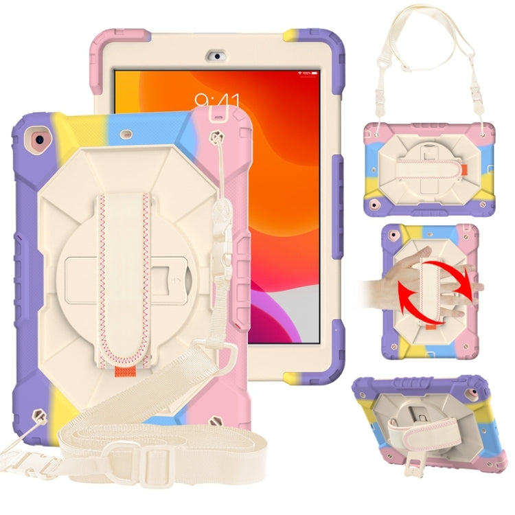 For iPad 10.2 2021 / 2020 / 2019 Contrast Color Robot Shockproof Silicon + PC Protective Case with Holder & Shoulder Strap
