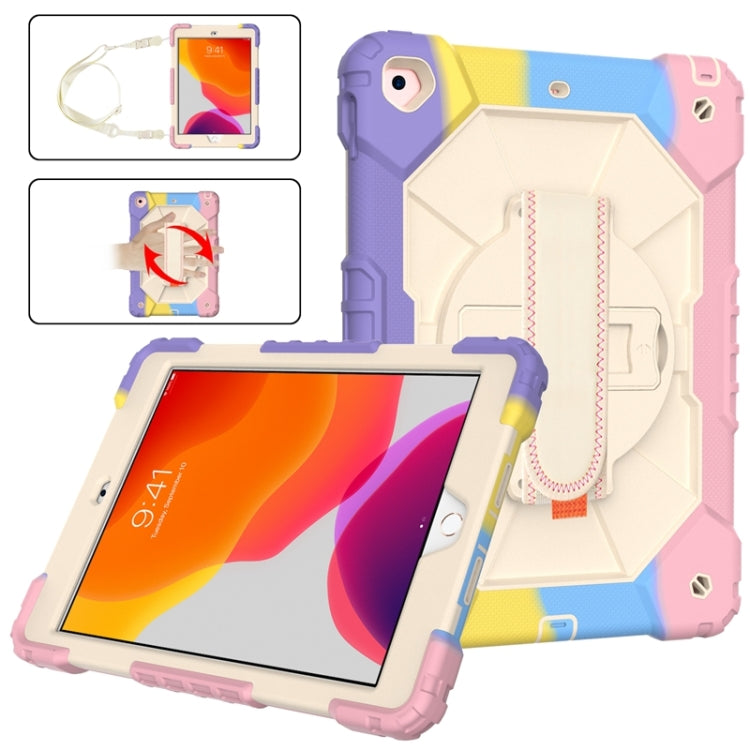 For iPad 10.2 2021 / 2020 / 2019 Contrast Color Robot Shockproof Silicon + PC Protective Case with Holder & Shoulder Strap