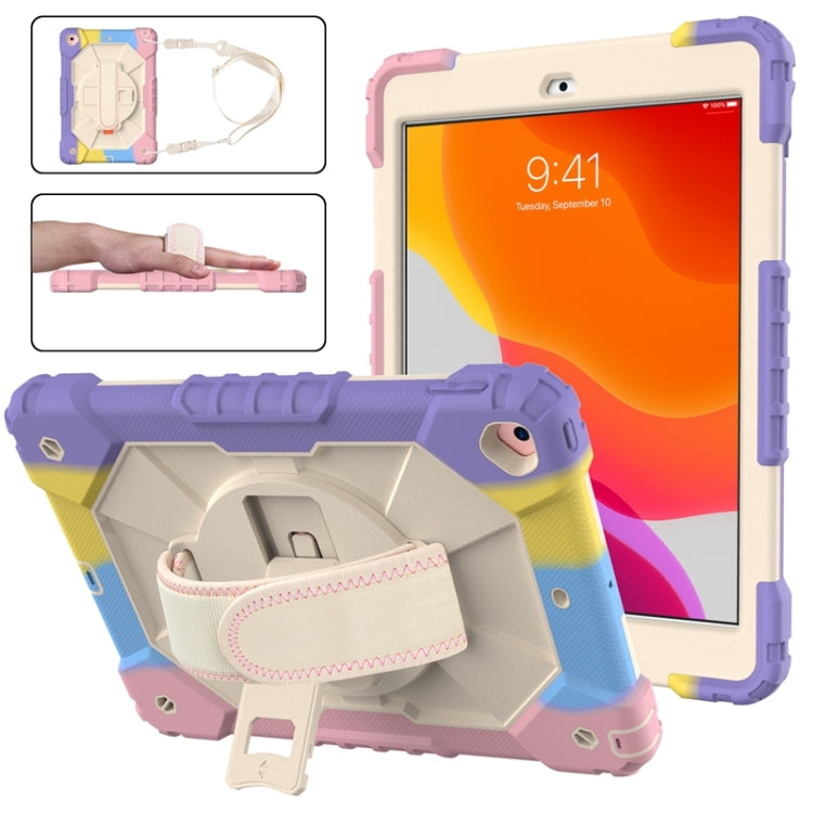 For iPad 10.2 2021 / 2020 / 2019 Contrast Color Robot Shockproof Silicon + PC Protective Case with Holder & Shoulder Strap