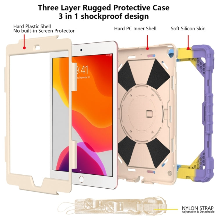 For iPad 10.2 2021 / 2020 / 2019 Contrast Color Robot Shockproof Silicon + PC Protective Case with Holder & Shoulder Strap