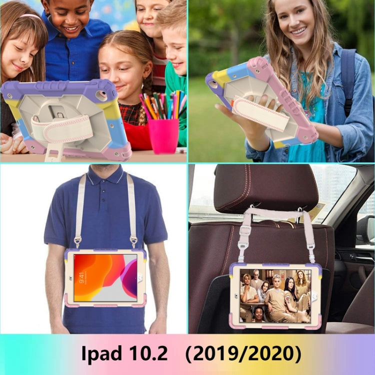 For iPad 10.2 2021 / 2020 / 2019 Contrast Color Robot Shockproof Silicon + PC Protective Case with Holder & Shoulder Strap