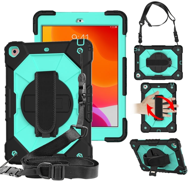 For iPad 10.2 2021 / 2020 / 2019 Contrast Color Robot Shockproof Silicon + PC Protective Case with Holder & Shoulder Strap