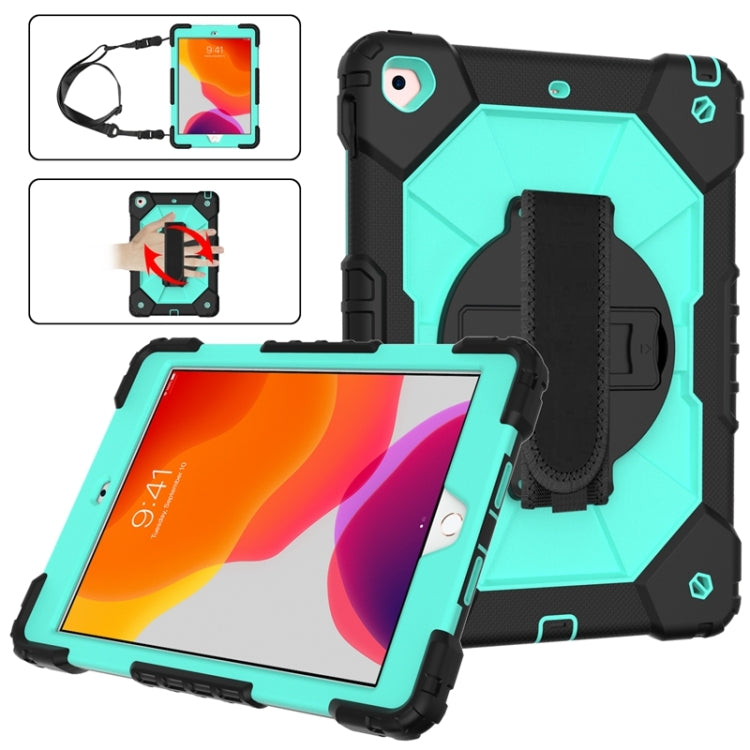 For iPad 10.2 2021 / 2020 / 2019 Contrast Color Robot Shockproof Silicon + PC Protective Case with Holder & Shoulder Strap