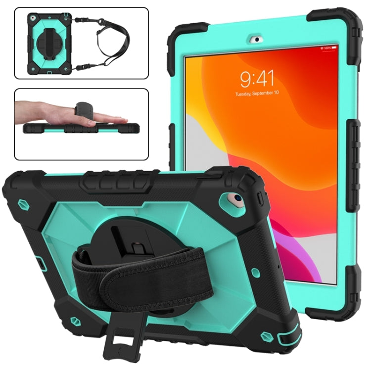 For iPad 10.2 2021 / 2020 / 2019 Contrast Color Robot Shockproof Silicon + PC Protective Case with Holder & Shoulder Strap