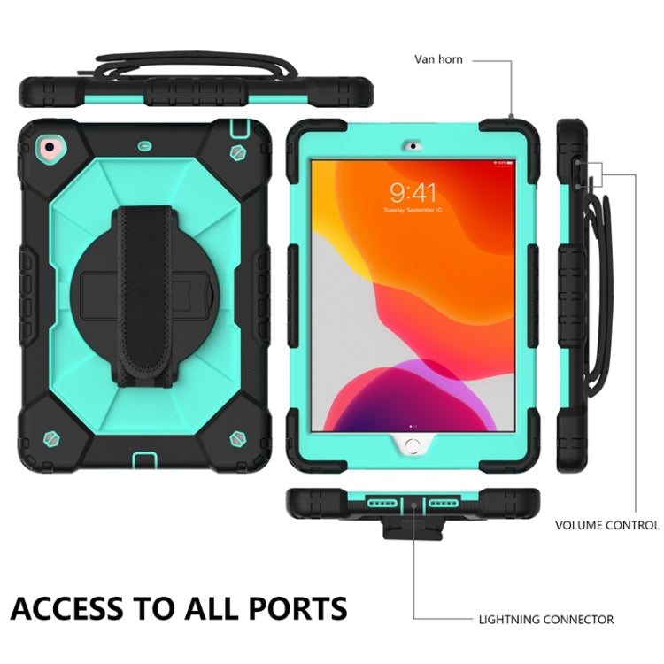 For iPad 10.2 2021 / 2020 / 2019 Contrast Color Robot Shockproof Silicon + PC Protective Case with Holder & Shoulder Strap