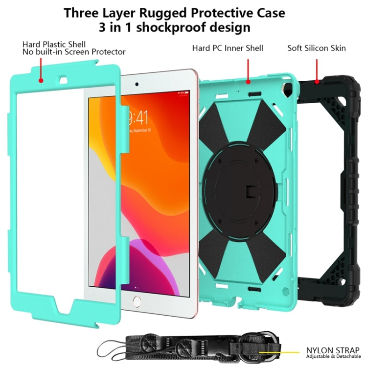 For iPad 10.2 2021 / 2020 / 2019 Contrast Color Robot Shockproof Silicon + PC Protective Case with Holder & Shoulder Strap