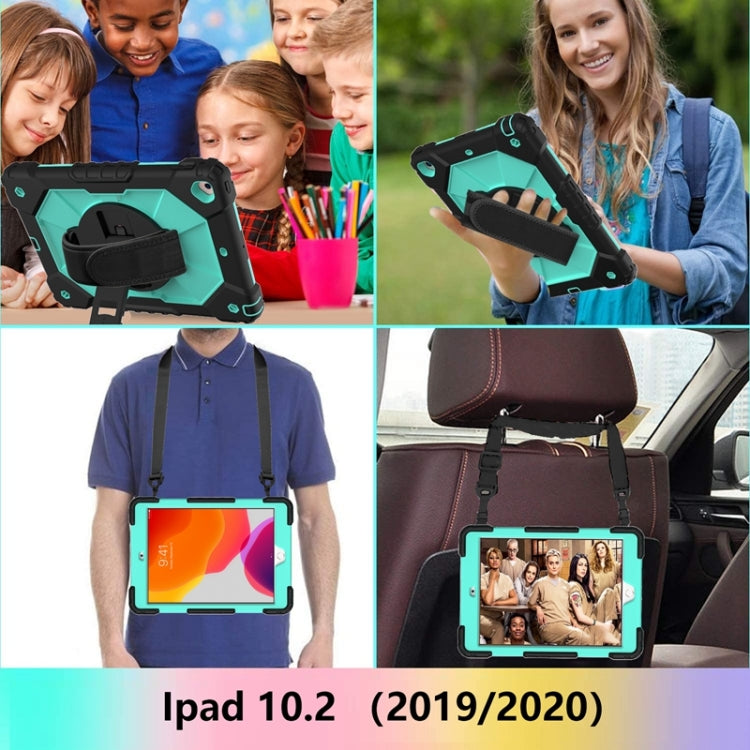 For iPad 10.2 2021 / 2020 / 2019 Contrast Color Robot Shockproof Silicon + PC Protective Case with Holder & Shoulder Strap