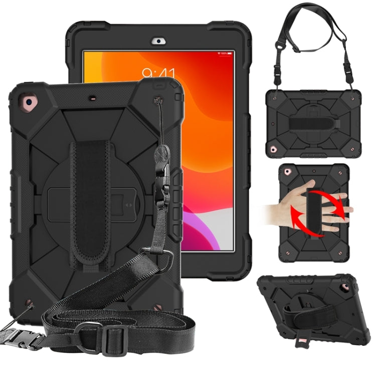 For iPad 10.2 2021 / 2020 / 2019 Contrast Color Robot Shockproof Silicon + PC Protective Case with Holder & Shoulder Strap