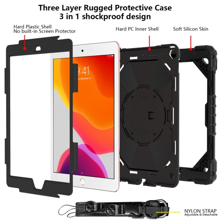 For iPad 10.2 2021 / 2020 / 2019 Contrast Color Robot Shockproof Silicon + PC Protective Case with Holder & Shoulder Strap