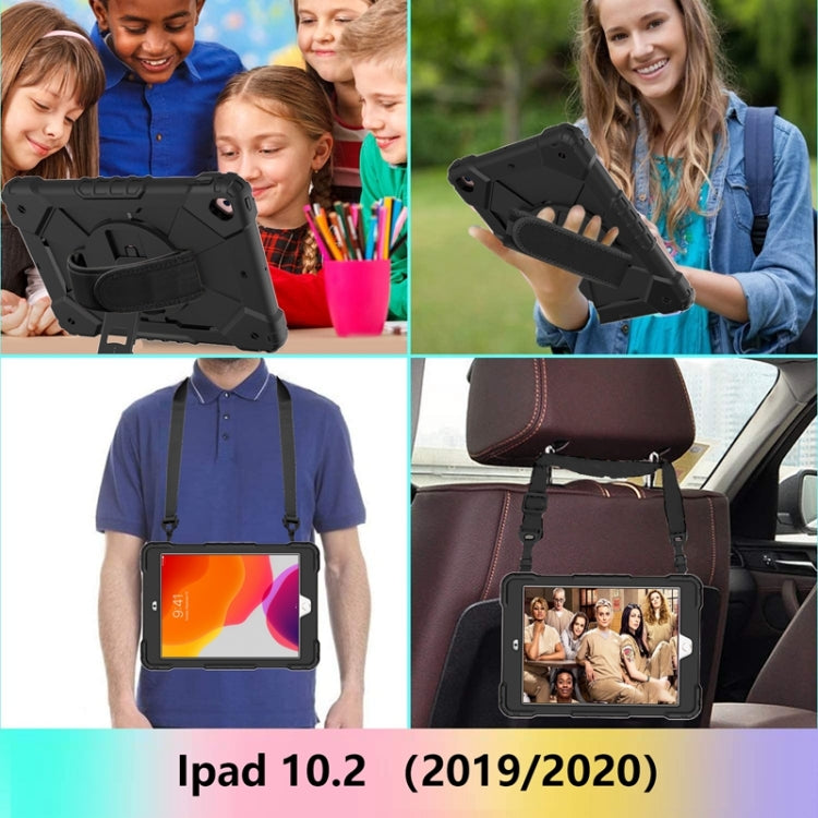 For iPad 10.2 2021 / 2020 / 2019 Contrast Color Robot Shockproof Silicon + PC Protective Case with Holder & Shoulder Strap