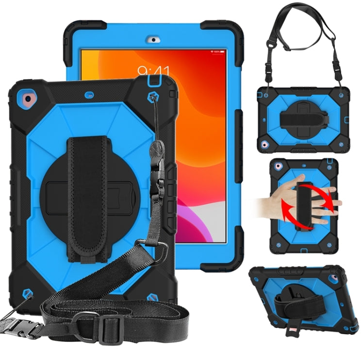 For iPad 10.2 2021 / 2020 / 2019 Contrast Color Robot Shockproof Silicon + PC Protective Case with Holder & Shoulder Strap