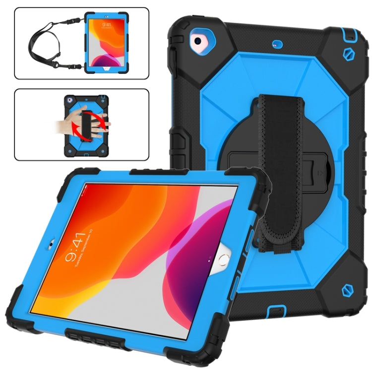 For iPad 10.2 2021 / 2020 / 2019 Contrast Color Robot Shockproof Silicon + PC Protective Case with Holder & Shoulder Strap