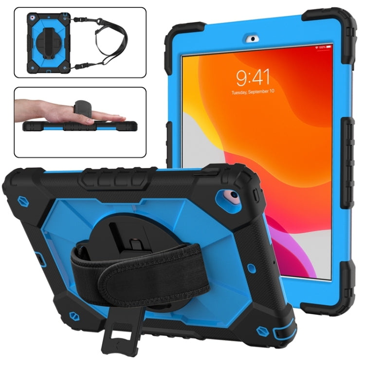 For iPad 10.2 2021 / 2020 / 2019 Contrast Color Robot Shockproof Silicon + PC Protective Case with Holder & Shoulder Strap