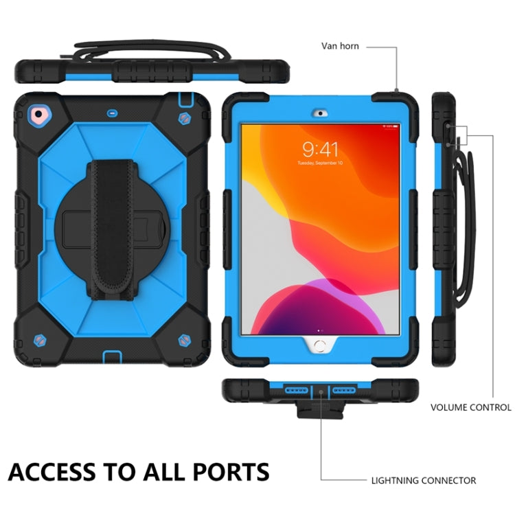 For iPad 10.2 2021 / 2020 / 2019 Contrast Color Robot Shockproof Silicon + PC Protective Case with Holder & Shoulder Strap