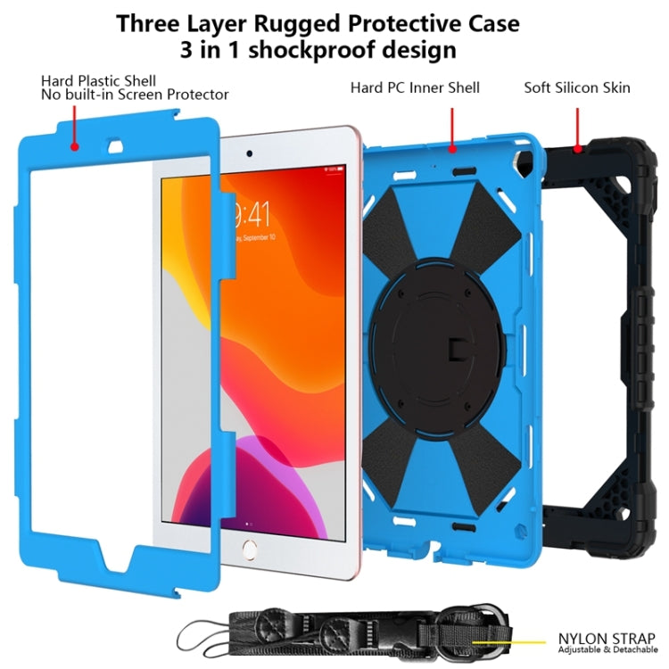 For iPad 10.2 2021 / 2020 / 2019 Contrast Color Robot Shockproof Silicon + PC Protective Case with Holder & Shoulder Strap