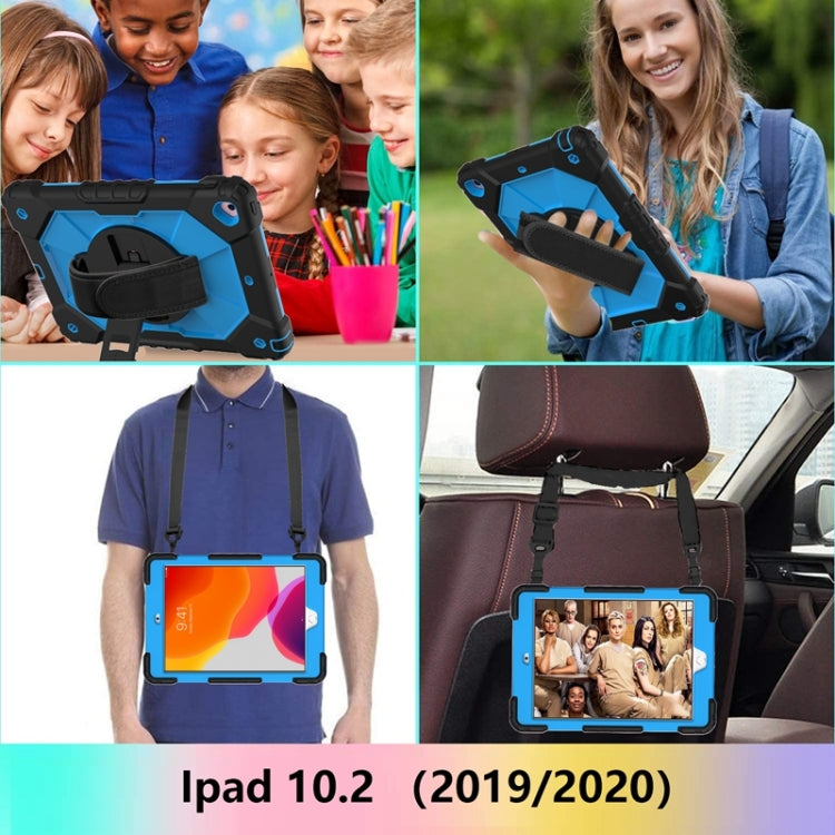 For iPad 10.2 2021 / 2020 / 2019 Contrast Color Robot Shockproof Silicon + PC Protective Case with Holder & Shoulder Strap