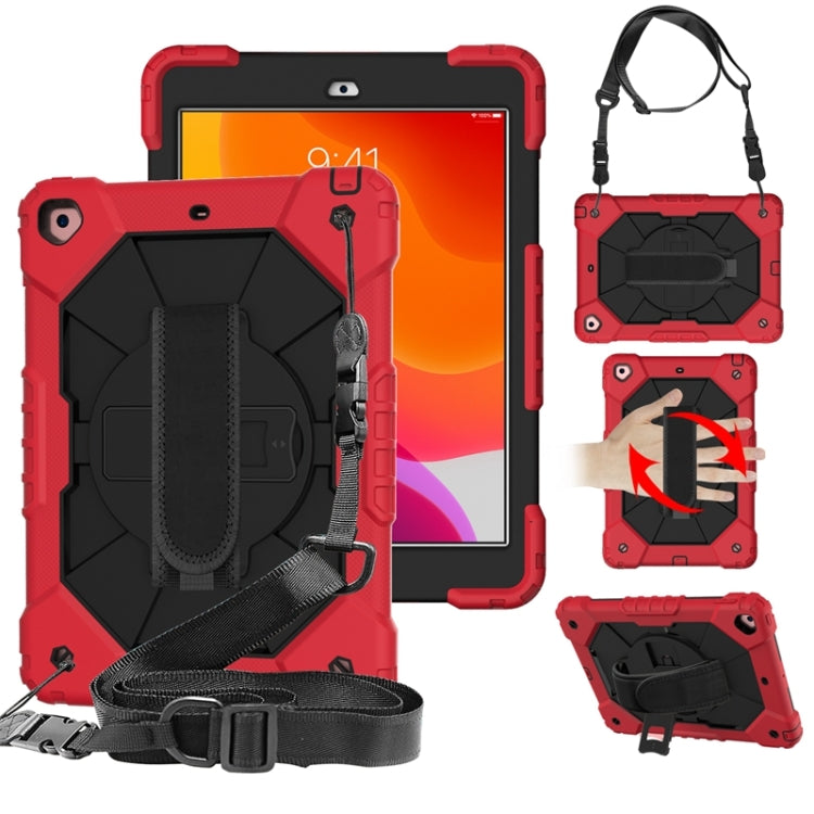 For iPad 10.2 2021 / 2020 / 2019 Contrast Color Robot Shockproof Silicon + PC Protective Case with Holder & Shoulder Strap