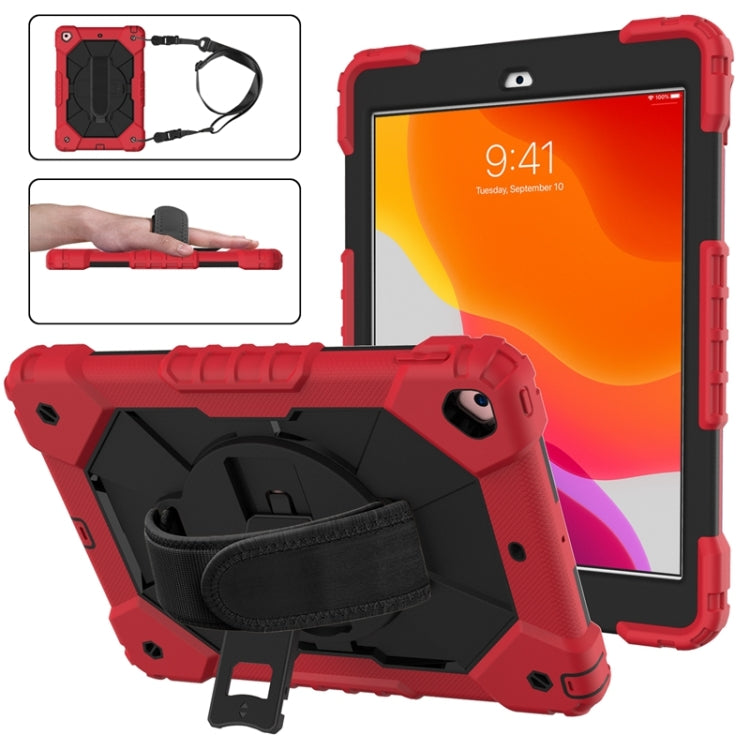 For iPad 10.2 2021 / 2020 / 2019 Contrast Color Robot Shockproof Silicon + PC Protective Case with Holder & Shoulder Strap
