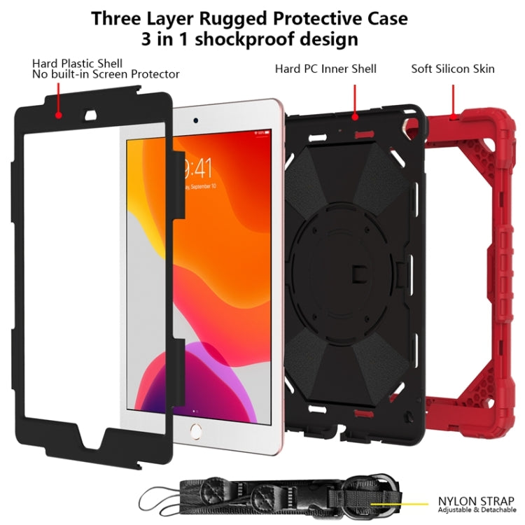 For iPad 10.2 2021 / 2020 / 2019 Contrast Color Robot Shockproof Silicon + PC Protective Case with Holder & Shoulder Strap