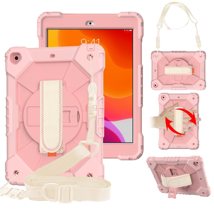 For iPad 10.2 2021 / 2020 / 2019 Contrast Color Robot Shockproof Silicon + PC Protective Case with Holder & Shoulder Strap