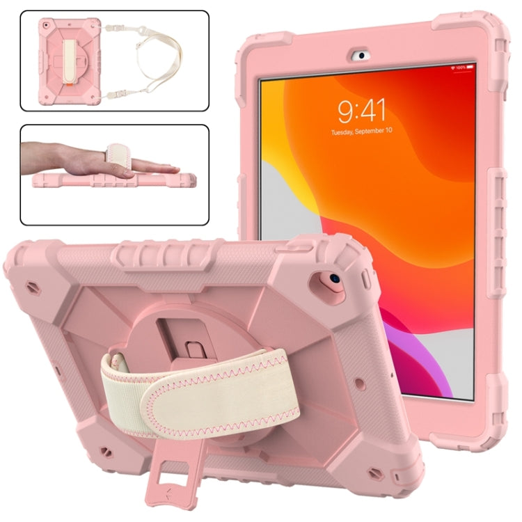 For iPad 10.2 2021 / 2020 / 2019 Contrast Color Robot Shockproof Silicon + PC Protective Case with Holder & Shoulder Strap