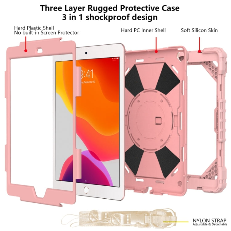 For iPad 10.2 2021 / 2020 / 2019 Contrast Color Robot Shockproof Silicon + PC Protective Case with Holder & Shoulder Strap