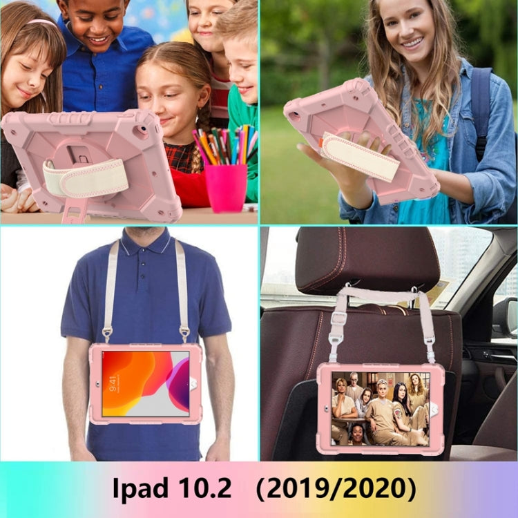 For iPad 10.2 2021 / 2020 / 2019 Contrast Color Robot Shockproof Silicon + PC Protective Case with Holder & Shoulder Strap