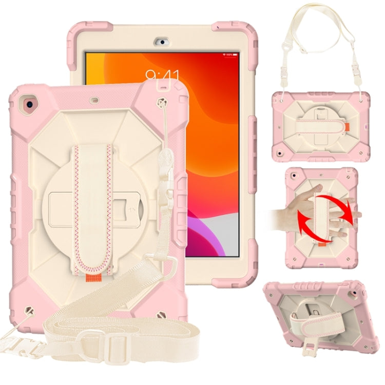 For iPad 10.2 2021 / 2020 / 2019 Contrast Color Robot Shockproof Silicon + PC Protective Case with Holder & Shoulder Strap