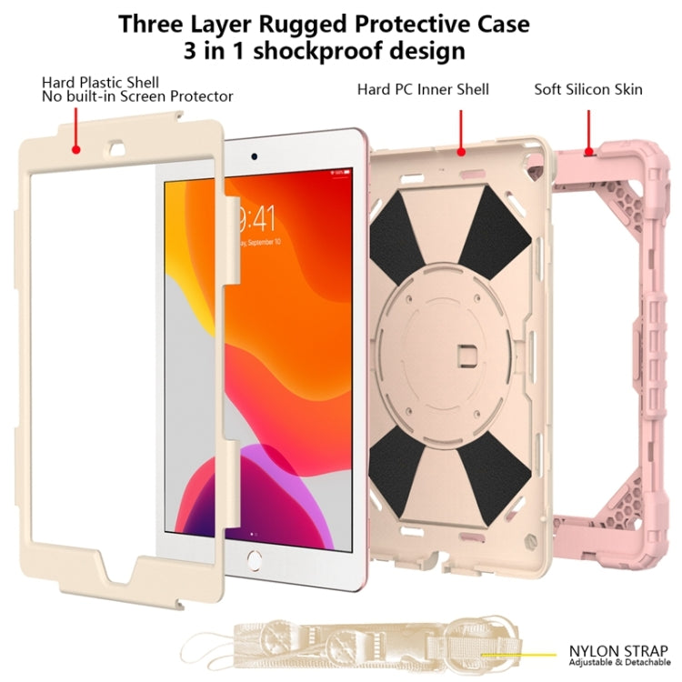 For iPad 10.2 2021 / 2020 / 2019 Contrast Color Robot Shockproof Silicon + PC Protective Case with Holder & Shoulder Strap