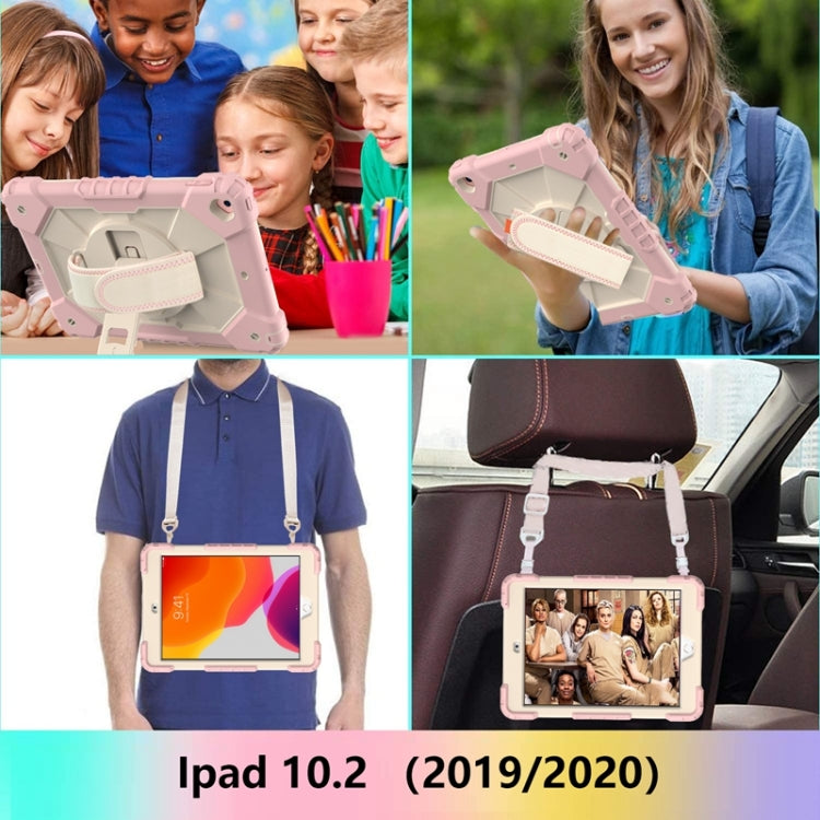 For iPad 10.2 2021 / 2020 / 2019 Contrast Color Robot Shockproof Silicon + PC Protective Case with Holder & Shoulder Strap