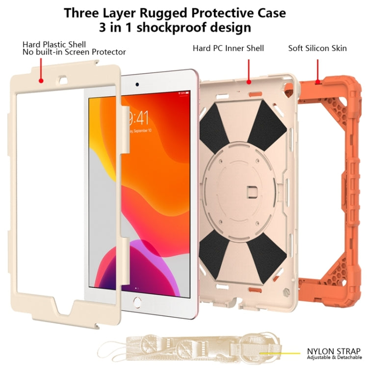 For iPad 10.2 2021 / 2020 / 2019 Contrast Color Robot Shockproof Silicon + PC Protective Case with Holder & Shoulder Strap