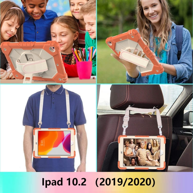 For iPad 10.2 2021 / 2020 / 2019 Contrast Color Robot Shockproof Silicon + PC Protective Case with Holder & Shoulder Strap