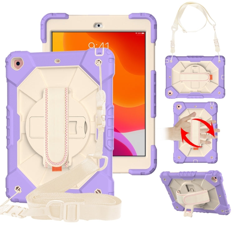 For iPad 10.2 2021 / 2020 / 2019 Contrast Color Robot Shockproof Silicon + PC Protective Case with Holder & Shoulder Strap