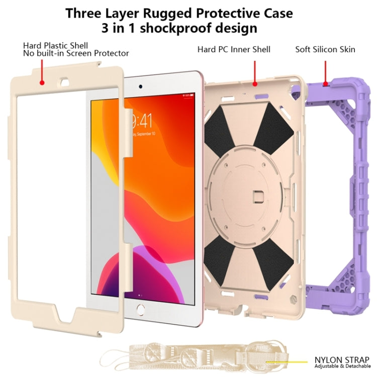 For iPad 10.2 2021 / 2020 / 2019 Contrast Color Robot Shockproof Silicon + PC Protective Case with Holder & Shoulder Strap