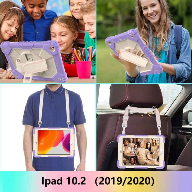 For iPad 10.2 2021 / 2020 / 2019 Contrast Color Robot Shockproof Silicon + PC Protective Case with Holder & Shoulder Strap
