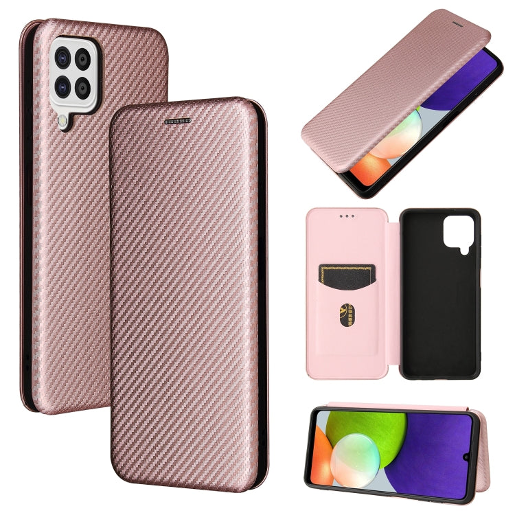 For Samsung Galaxy A22 4G Carbon Fiber Texture Horizontal Flip TPU + PC + PU Leather Case with Card Slot
