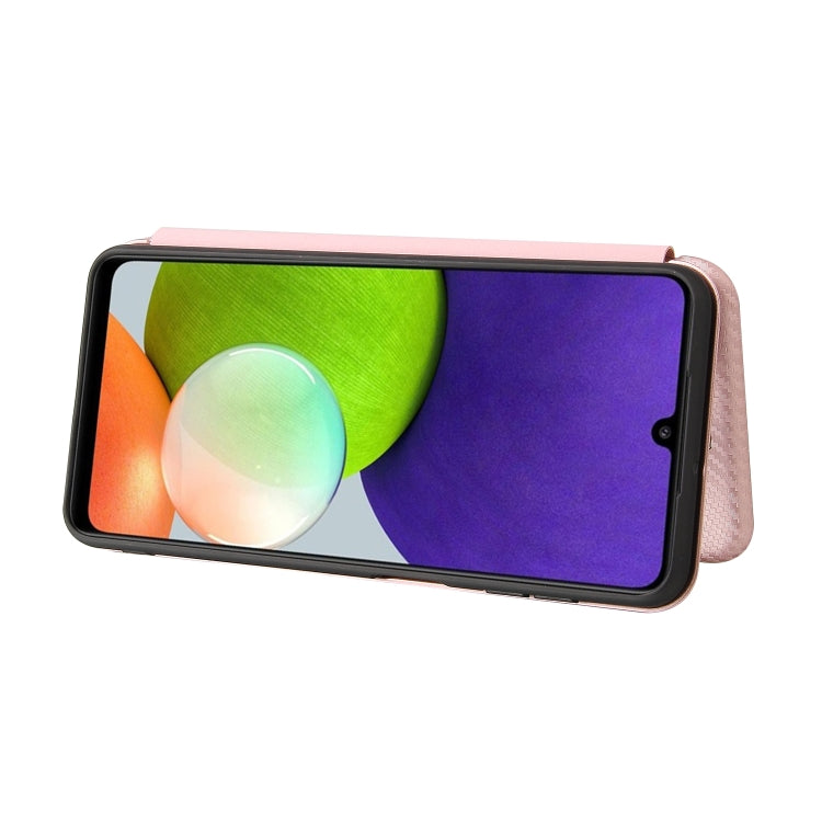 For Samsung Galaxy A22 4G Carbon Fiber Texture Horizontal Flip TPU + PC + PU Leather Case with Card Slot