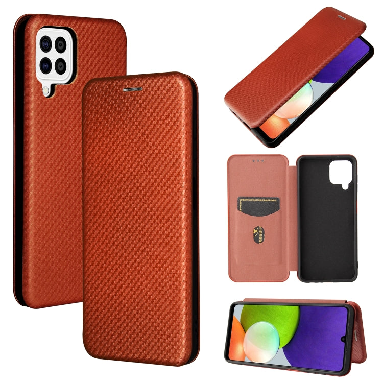 For Samsung Galaxy A22 4G Carbon Fiber Texture Horizontal Flip TPU + PC + PU Leather Case with Card Slot
