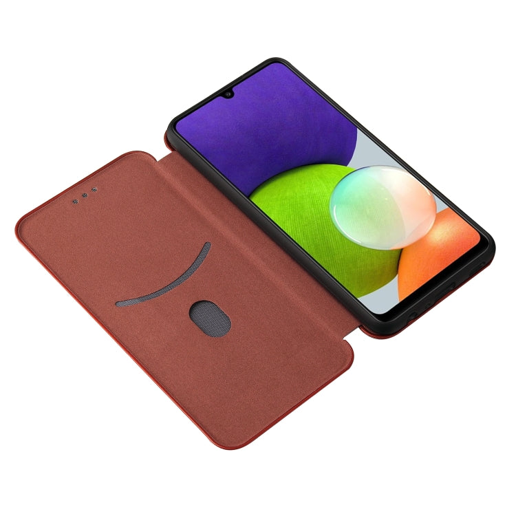 For Samsung Galaxy A22 4G Carbon Fiber Texture Horizontal Flip TPU + PC + PU Leather Case with Card Slot