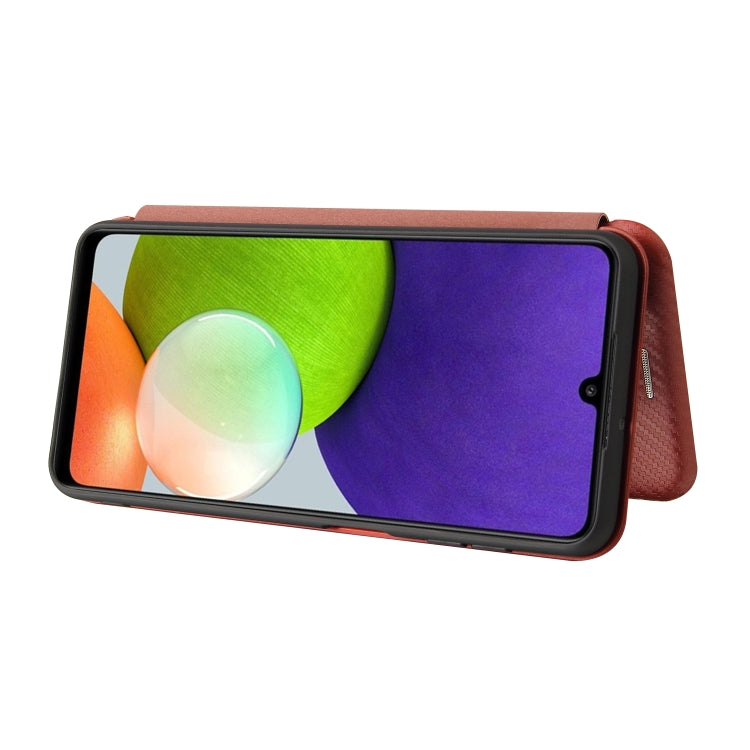 For Samsung Galaxy A22 4G Carbon Fiber Texture Horizontal Flip TPU + PC + PU Leather Case with Card Slot
