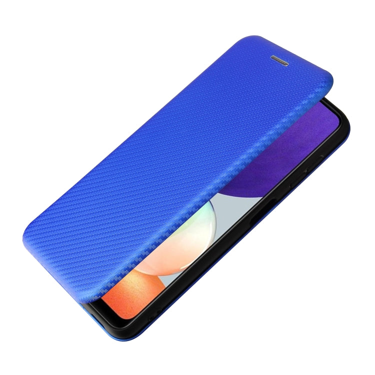 For Samsung Galaxy A22 4G Carbon Fiber Texture Horizontal Flip TPU + PC + PU Leather Case with Card Slot