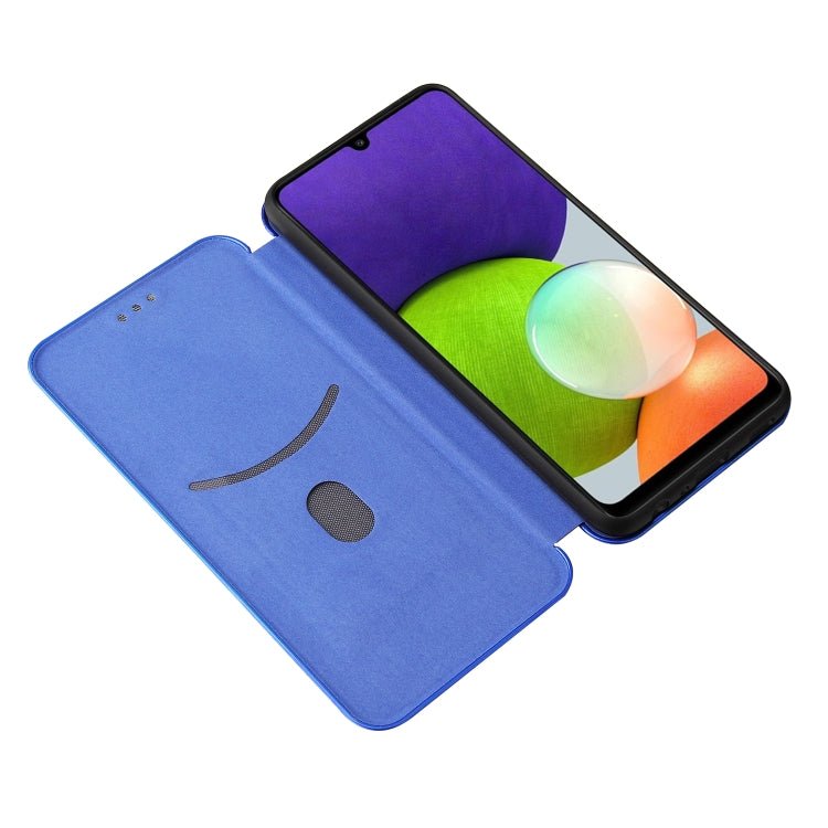 For Samsung Galaxy A22 4G Carbon Fiber Texture Horizontal Flip TPU + PC + PU Leather Case with Card Slot
